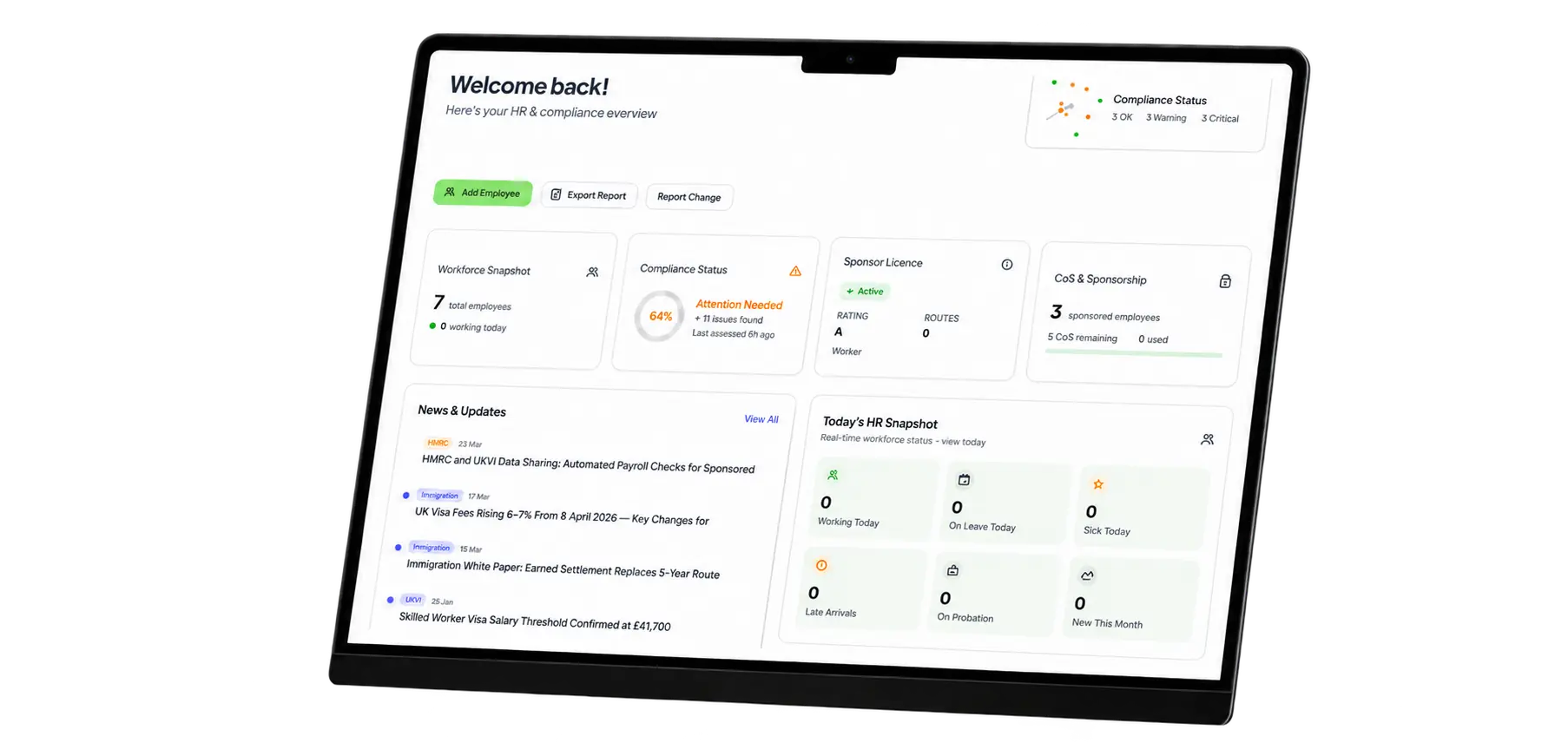 Root HR compliance dashboard